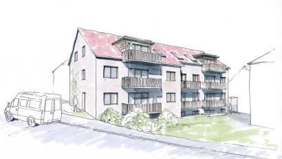Bild: MK Architekten/exb
In der Rosenberger Straße an der B 14 soll dieses Mehrfamilienhaus mit neun Wohnungen nach dem KfW-Standard 40 entstehen. Der Baubeginn ist für Herbst vorgesehen.