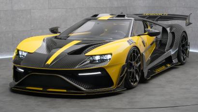 Bild: Mansory
Der "Le Mansory" ist ein vom Oberpfälzer Unternehmen Mansory in Kollaboration mit dem Sportartikelhersteller Under Armour aufgemotzter Ford GT. PS: 710; Höchstgeschwindigkeit: 354 km/h; Verbrauch: 15,2 Liter/100 Kilometer.