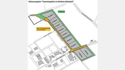 Grafik: Oberpfalz-Medien/Marina Gube, Quelle: Stadt Oberviechtach
Der Bebauungsplan für das neue Oberviechtacher Gewerbegebiet am Biodiversitätspfad, angrenzend an das Industriegebiet West an der B 22, ist Thema in der Stadtratssitzung.
