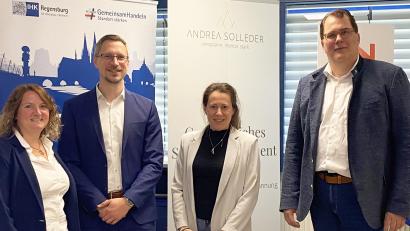 Bild: Katrin Inhofer/exb
Die Referenten beim Businessfrühstücks: (von links) Katrin Inhofer, die Weiterbildungsinitiatorin am BBZ, Josef Ebnet als Vertreter der IHK Regensburg und Kelheim), Andrea Solleder, Wirtschaftspsychologin und Resilienztrainerin sowie BBZ-Betriebsleiter Michael Mändl.