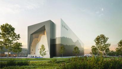 Archivbild: AAnimation Architekturbüro Kuchenreuther
So soll das neue Hochregallager der Firma Cube künftig aussehen. Die Kletterwand auf der Westseite wird 30 Meter hoch.