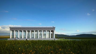 Grafik: Wilhelm Koch
So soll die Glyptothek Etsdorf aussehen. Ein moderner Tempelbau auf freier Flur, eingebettet in die Oberpfälzer Landschaft.