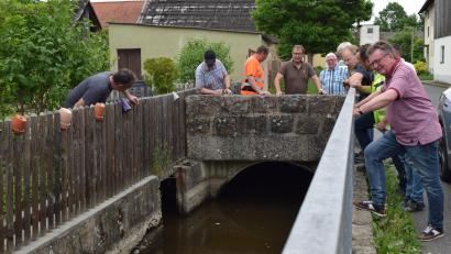 Bild: bnr
Auf der Brücke über den Schleifmühlbach wurden Absenkungen festgestellt. Der Bauhof wird der Ursache nachgehen.