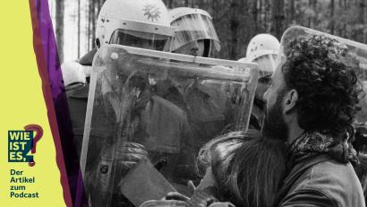 Bildmontage: dpa frm/Marina Gube
1985 eskalierten die Demonstrationen rund um die WAA in Wackersdorf.