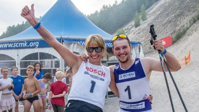 Bild: chl
Max Straub (rechts) und Michaela Svitkorkova gewannen die Sandski-EM am Monte Kaolino.