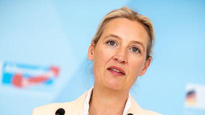 Archivbild: Michael Kappeler/dpa
AfD-Chefin Alice Weidel wurde am Montag in Regensburg beim Auftritt von Vicky Leandros erwartet. Am Ende kam sie nicht.
