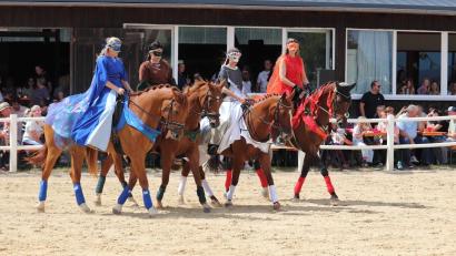 Bild: whü
50 Jahre Reitclub am Kulm. Zum Jubiläum gab es ein umfangreiches Programm. Unter anderem die Damenquadrillie "Die 4 Elemente" mit Eva Lohner, Katrin Rauch, Annalena Kleinhempel und Juliana Schertel.