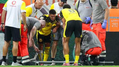 Bild: Christoph Reichwein/dpa
Yan Couto nach dem groben Foul von Essens Profi Owusu.