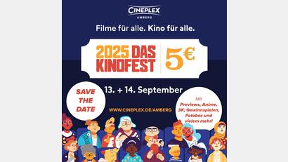 Bild: exb
Von Freitag bis Sonntag, 12. bis 14. September, steigt im Cineplex Amberg das Kinofest.