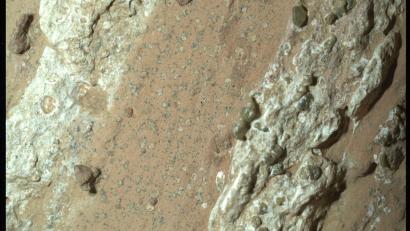 Bild: ---/NASA/JPL-Caltech/MSSS/dpa
Eine vom Nasa-Rover „Perseverance“ im vergangenen Jahr auf dem Mars entnommene Gesteinsprobe könnte nach Angaben der US-Raumfahrtbehörde möglicherweise Spuren von früherem mikrobiellen Leben enthalten.