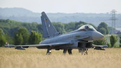 Bild: Christoph Reichwein/dpa
Eurofighter sind bereits jetzt im polnischen Luftraum im Einsatz