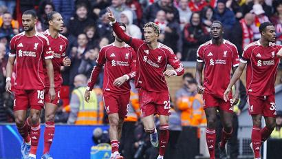 Bild: Peter Byrne/PA Wire/dpa
Der ehemalige Frankfurter Hugo Ekitike erzielte das 2:0 für Liverpool