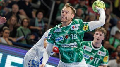 Bild: Andreas Gora/dpa
Mathias Gidsel war einmal mehr bester Berliner Werfer. (Archivbild)