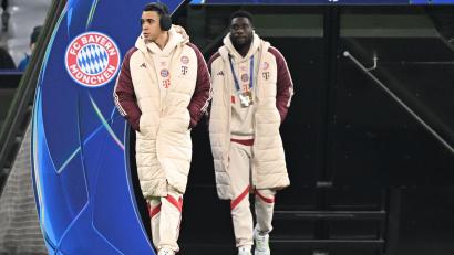 Bild: Sven Hoppe/dpa
Jamal Musiala (links) und Alphonso Davies fehlen dem FC Bayern derzeit verletzt. (Archivfoto)