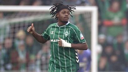 Bild: Carmen Jaspersen/dpa
Samuel Mbangula brachte Werder gegen den FC St. Pauli früh in Führung,