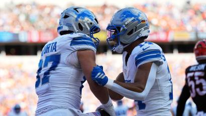 Bild: Jeff Dean/AP/dpa
St. Brown (rechts) und die Lions haben die vergangenen vier Spiele gewonnen.
