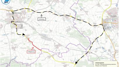 Grafik: Staatliches Bauamt Bayreuth 
Während der Vollsperrung wird der Verkehr von Plössen nach Speichersdorf über die B 22 in Richtung Kemnath und weiter über die St 2168 in Richtung Neustadt am Kulm umgeleitet.