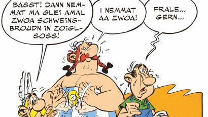 Bild: ASTERIX®- OBELIX®- IDEFIX® / © 2025 LES ÉDITIONS ALBERT RENE / GOSCINNY-UDERZO 
Der Zoigl kommt im Oberpfälzer Asterix mehrfach vor: als Zaubertrank sowie zum Verfeinern von Speisen in der Küche.