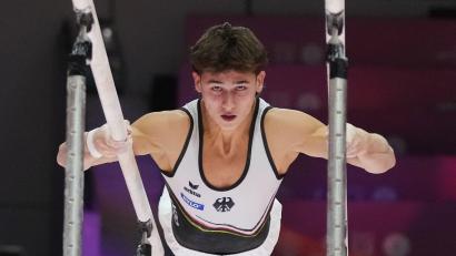 Bild: Dita Alangkara/AP/dpa
Einziger deutscher Turner in einem WM-Finale: Timo Eder.