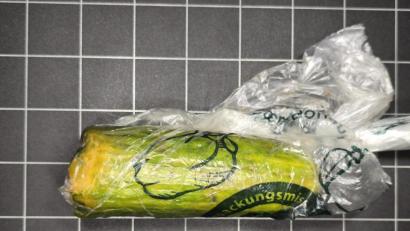 Symbolbild: Polizei Sulzbach-Rosenberg
Eine Frau aus der Gemeinde Birgland wurde beim Online-Kauf einer Goldmünze betrogen. Statt der Münze fand sie diese Gurke im Paket.