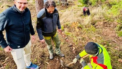 Bild: Karoline Gajeck-Scheuck
Das freiwillige Team vom Bergwaldprojekt mit dem Teamleiter Andreas Frieseke arbeitet unermüdlich zum Wohle aller und zur Freude von Maximilian Deget, stellvertretenden Technischen Leiter Stadtwerke Amberg und Martin Seits, Leiter des Forstamtes der Stadt Amberg.