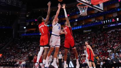 Bild: Ashley Landis/AP/dpa
Welt- und Europameister Franz Wagner war einmal mehr Top-Scorer der Magic.