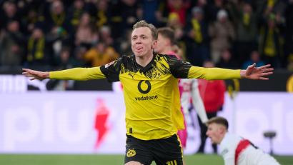 Bild: Bernd Thissen/dpa
Maximilian Beier könnte im Pokal gegen Leverkusen wieder für Borussia Dortmund spielen. (Archivfoto)