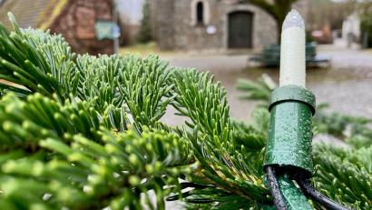 Bild: Gabi Schönberger
Der Störnsteiner Wetterbeobachter David Frahnow stellt uns mit statistische Daten auf Weihnachten ohne Schnee ein. Ob es tatsächlich nass oder trocken wird oder ob vielleicht doch Schnee fällt, lässt sich aus dem Blick in die Daten der Vergangenheit nicht ermitteln. Die Glaskerze am Baum vor der Störnsteiner Kirche taugt ebenso wenig für einen Blick in die Zukunft.