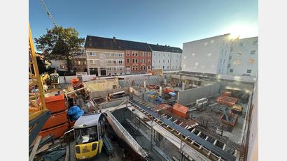 Bild: exb
Die Baugrube des herzog1 gegenüber des Flurerturms.