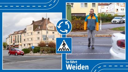 Bildmontage: Marina Gube
Zu einem Kreisverkehr wird die große Verkehrsinsel am Kepler-Gymnasium nicht umgebaut werden. Für Fußgänger, die die Leuchtenberger Straße überqueren wollen, soll es aber mehr Sicherheit geben.