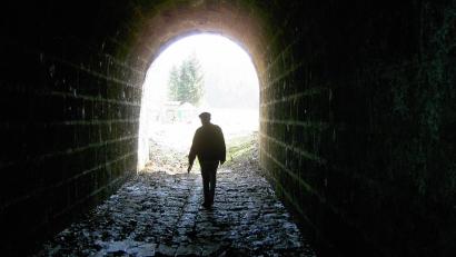 Bild: Walter Schraml
Der südliche alte Tunnelteil in Rundbogen- und charakteristischer Dolomitstein-Architektur (27 Meter Länge) aus der Zeit des Baus der Ostbahn 1858/59.