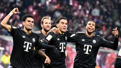 Bild: David Hammersen/dpa
Vier gewinnt: Die Bayern-Offensive mit Luis Diaz, Harry Kane, Jamal Musiala und Michael Olise (v.l.).