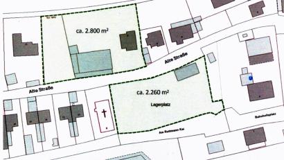 Grafik: Plan + Idee Projektentwicklung
Auf diesen beiden Grundstücken zwischen Amberger Straße (oben) und Am Ruttmann-Kai (unten) soll der neue Pflegecampus Schnaittenbach entstehen - hier die momentane Bebauung..