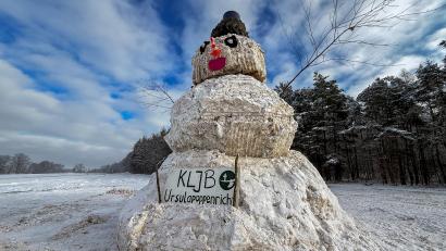 Bild: Wolfgang Steinbacher
Dürfen wir vorstellen: Das ist "Christian". Gigantische 9,10 Meter groß, unten rund vier Meter breit und gebaut aus geschätzt 25 bis 30 Tonnen Schnee. Er steht seit Montagnacht an der B299 bei Kienlohe.