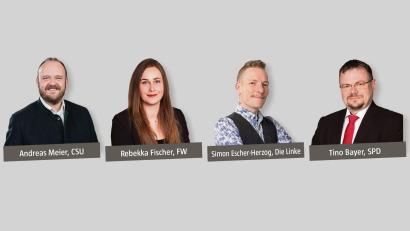 Grafik: Oberpfalz-Medien – Bilder (von links): CSU Kreisverband Neustadt, Sandra Dobmeier/Fotostudio FotoGen, Die Linke, Foto Hübner Neustadt/WN
Vier Personen bewerben sich um das Amt des Landrats.