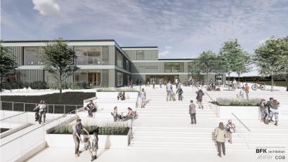 Bild: BFK Architekten und .atelier coa
So soll die neue Grund- und Mittelschule in Windischeschenbach einmal aussehen.