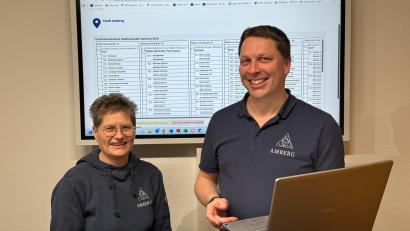 Bild: Stadt Amberg, Lucas Dotzler
Andrea Schlosser mit Amtsleiter Martin Schafbauer vor dem Probestimmzettel.