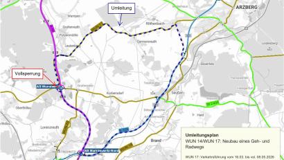 Bild: Staatliches Bauamt Bayreuth
So sieht der Umleitungsplan für die Bauarbeiten an der Kreisstraße WUN 17 aus.