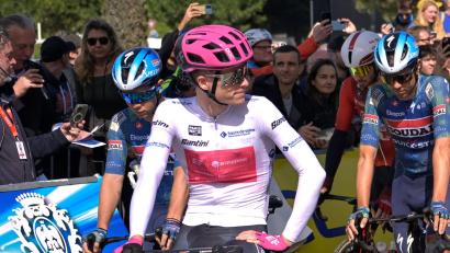 Bild: Philippe Magoni/AP/dpa
Georg Steinhauser am Start der letzten Etappe von Paris-Nizza.