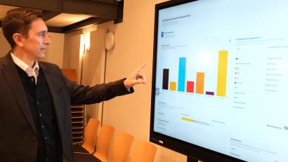 Symbolbild: Hirsch
Der Schwandorfer Wahlleiter, Bastian Donko, analysiert in der Spitalkirche die aus den Wahllokalen eintreffenden Ergebnisse. Um 18.13 Uhr ist der erste Stimmbezirk ausgezählt.