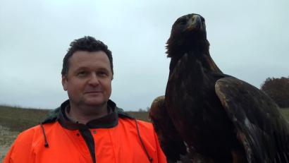 Bild: Michael Winter
Andreas Irle mit einem Seeadler. Die Raubvögel wurden um 1990 wieder auf dem Truppenübungsplatz heimisch.