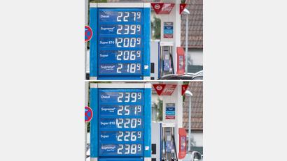 Bild: Marijan Murat/dpa
An dieser Tankstelle sind die Preise mittags teils deutlich gestiegen.