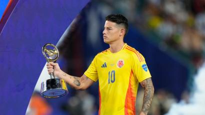 Bild: Wilfredo Lee/AP/dpa
Musste ins Krankenhaus: Ex-Bayern-Spieler James Rodriguez. (Archivbild)