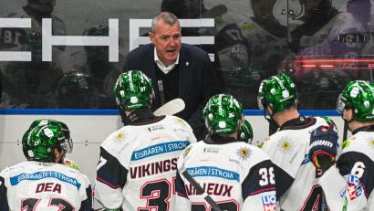 Bild: Armin Weigel/dpa
Die Playoff-Serie von Eisbären-Trainer Serge Aubin hält. (Archivbild)