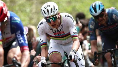 Bild: Anne-Christine Poujoulat/AFP/dpa
Tadej Pogacar hatte selbst zweimal Defekt.