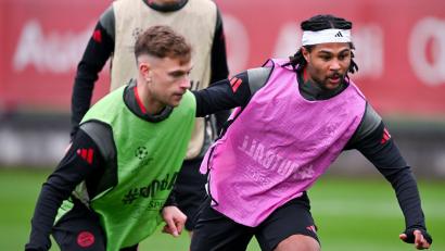 Bild: Sven Hoppe/dpa
Joshua Kimmich (l) und Serge Gnabry in Aktion beim Abschlusstraining.