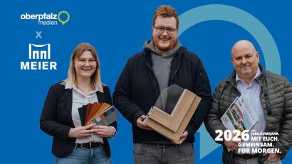 Bild: Oberpfalz-Medien / Sara Neidhardt / Ramona Hanisch
Christoph Meier (Bildmitte) sieht in der crossmedialen Beratung durch Eva-Maria Irlbacher und Bernhard Grießl einen echten Mehrwert für sein Unternehmen: "Oberpfalz Medien hilft mir perfekt bei der zielgruppengenauen Ansprache potenzieller Kunden. Und übernimmt die Arbeit für mich."