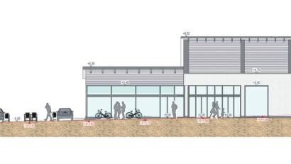 Grafik: Plus-Energie Architektur
Die Süd-Ansicht der geplanten Norma-Filiale in Moosbach.