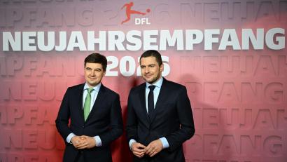 Bild: Florian Wiegand/dpa
Steffen Merkel (l.) und Marc Lenz: DFL-Bosse äußern sich zum Thema Investoren. (Archivbild)