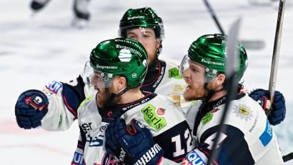 Bild: Uwe Anspach/dpa
Jubeln auch im dritten Duell: Die Eisbären Berlin